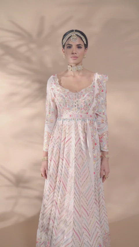 Light Pink Georgette Resham And Gota Anarkali