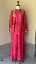 Pink Checkered Petal Fusion Shirt,Palazo And Waistcoat Set