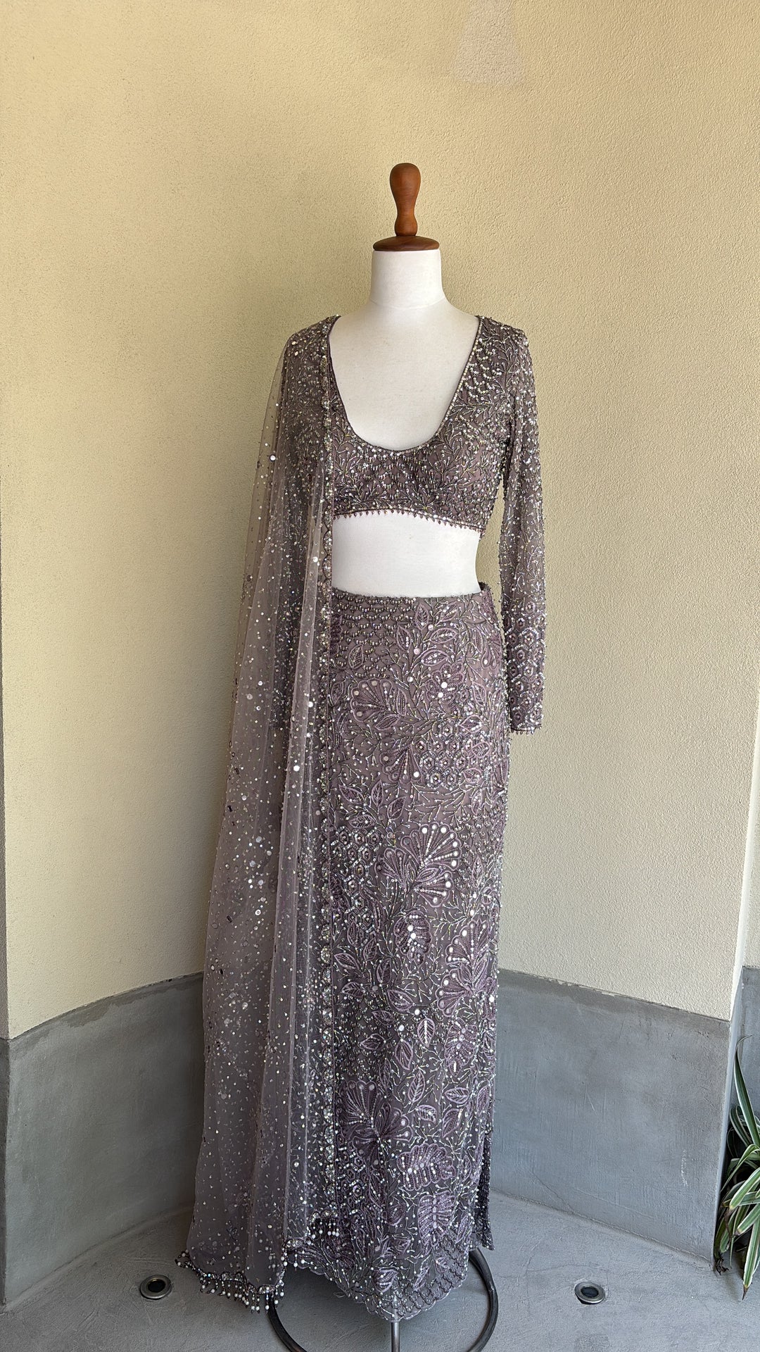 Lilac Tulle Straight Skirt with Slit