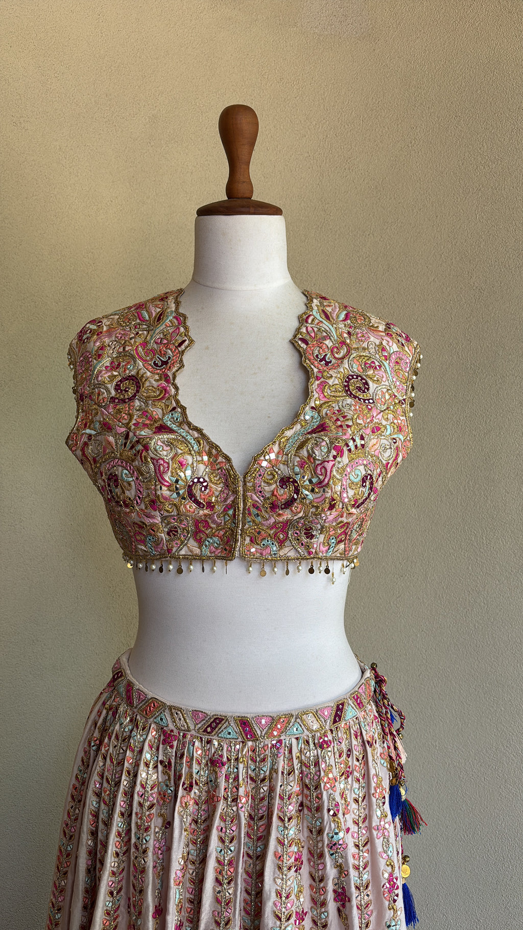 Light Pink Chanderi Skirt with Embroidered Blouse