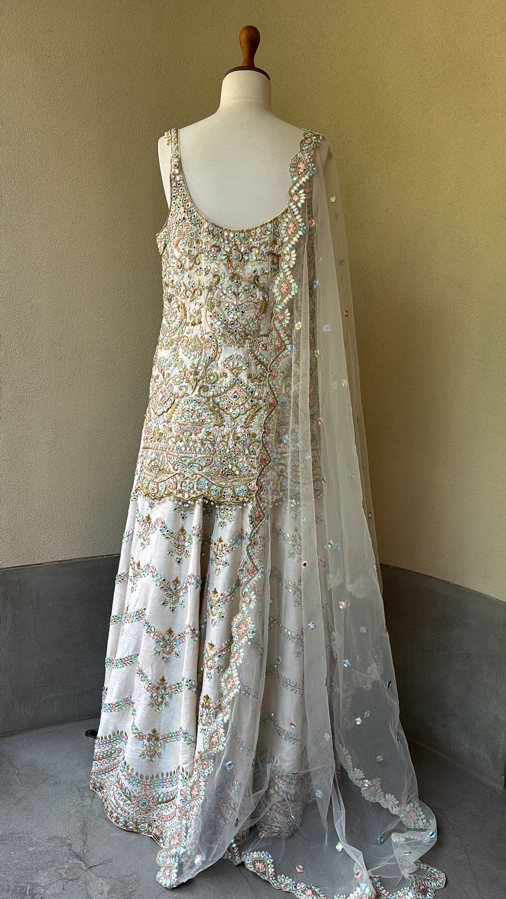 Ivory Chevron Mirror Sharara Set