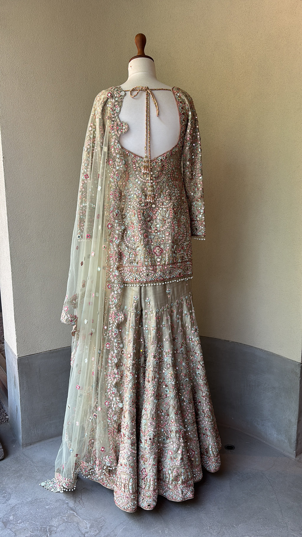 Mint Green Raw Silk Gharara Set