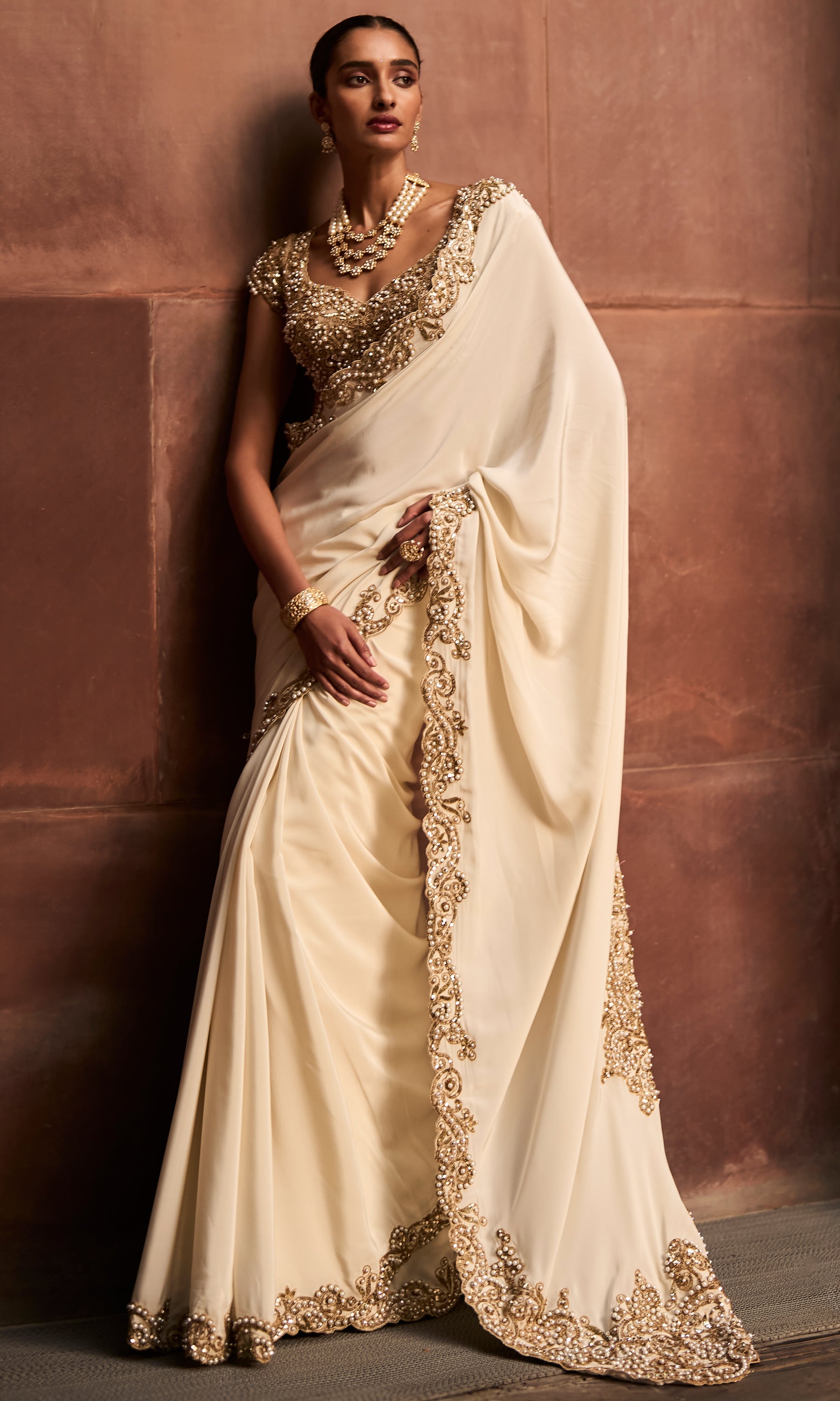 Ivory Gold Saree Set