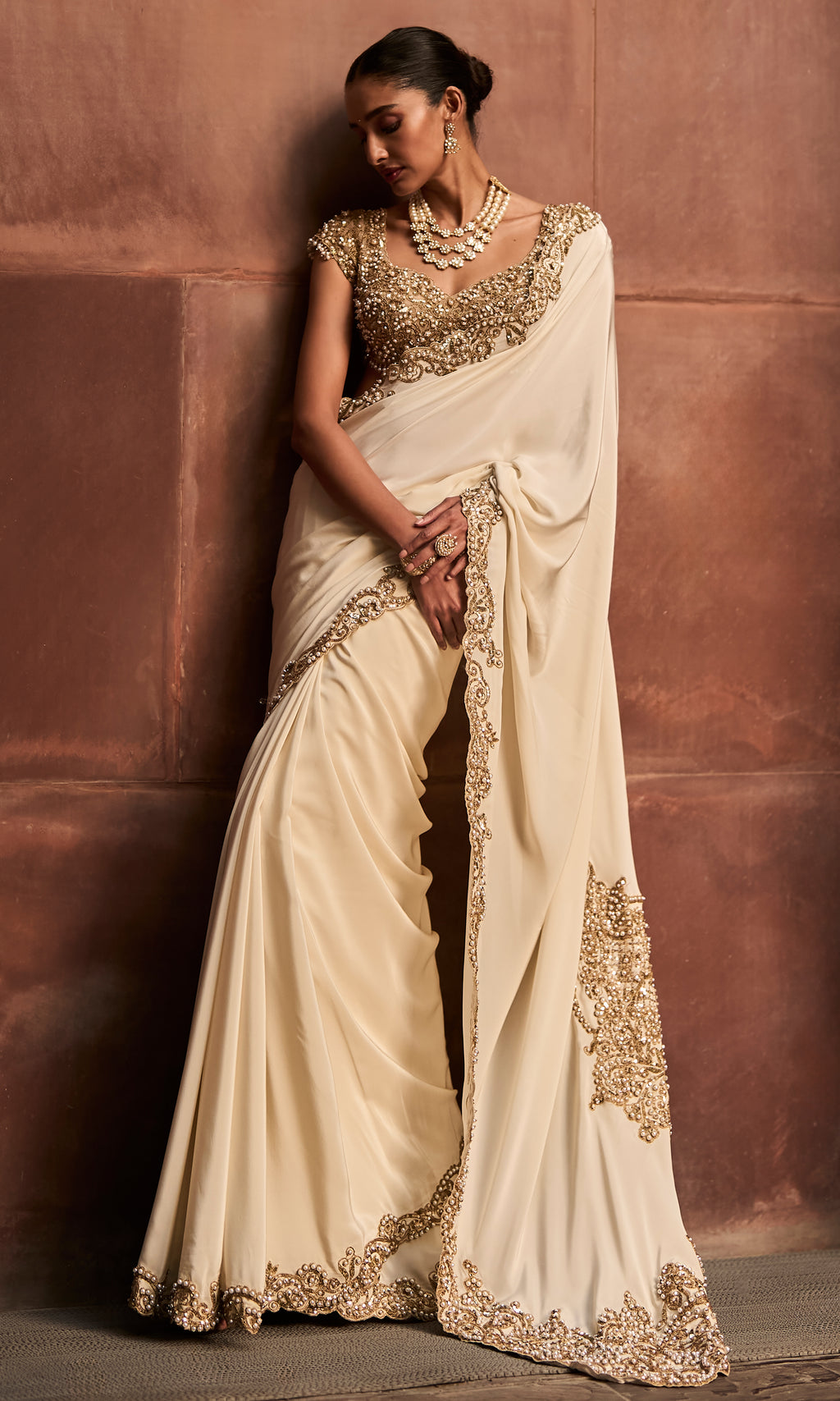 Ivory Gold Saree Set