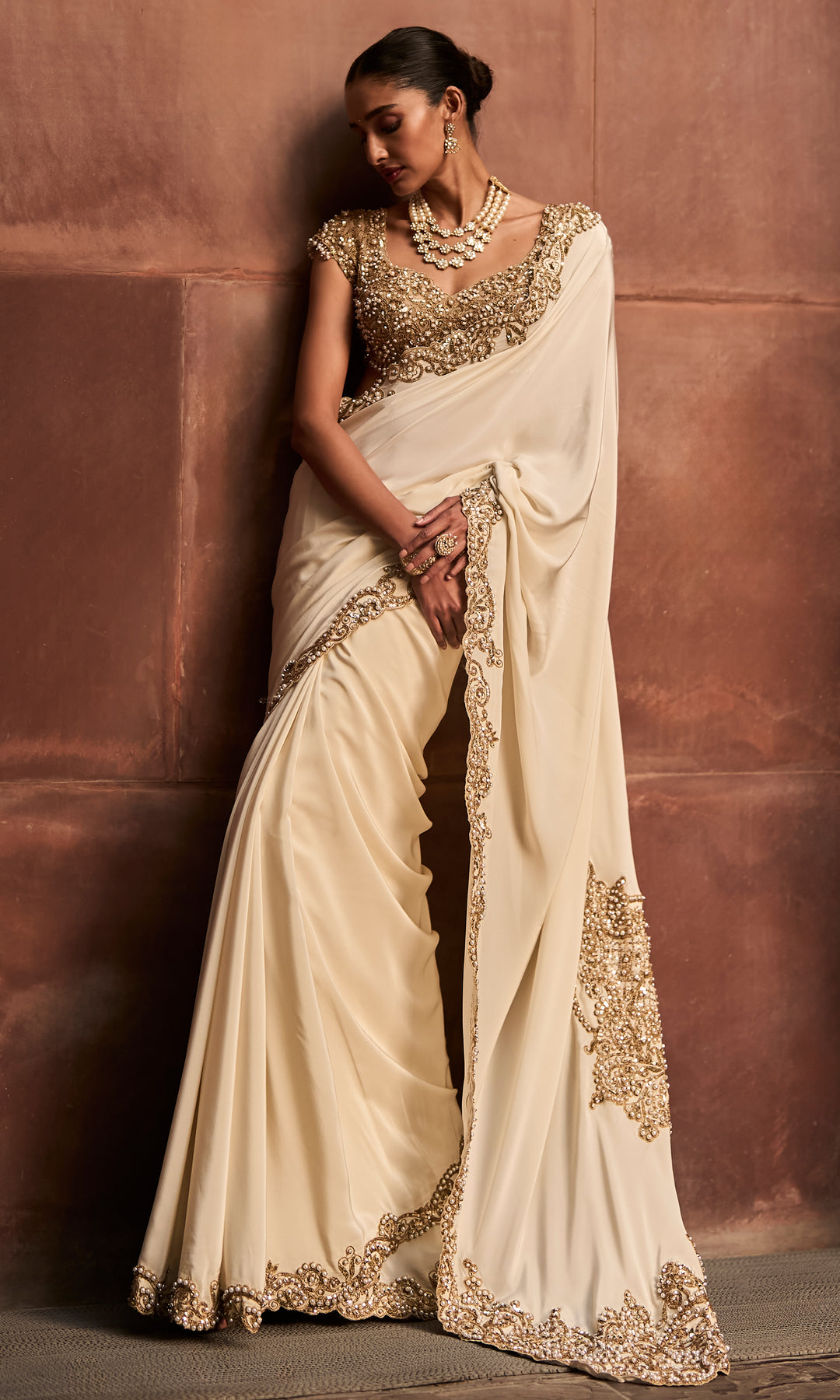 Ivory Gold Saree Set