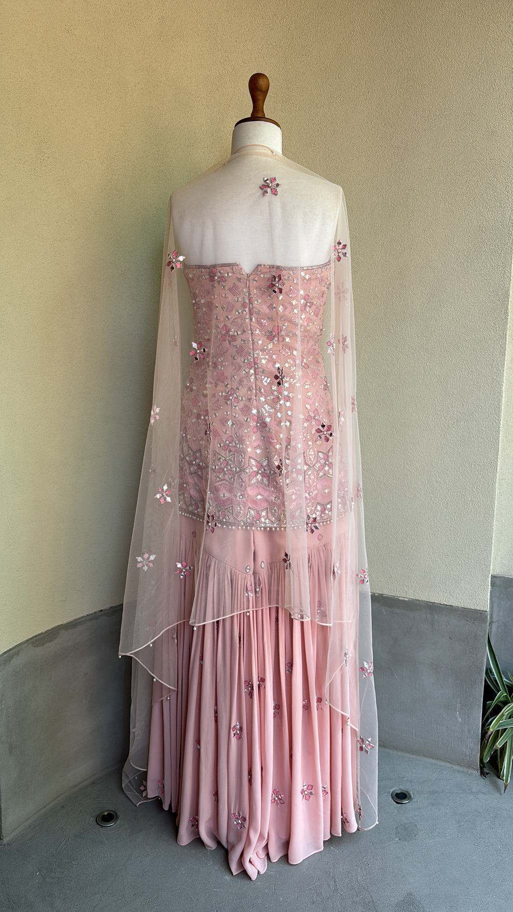 Pink georgette sharara set with net dupatta