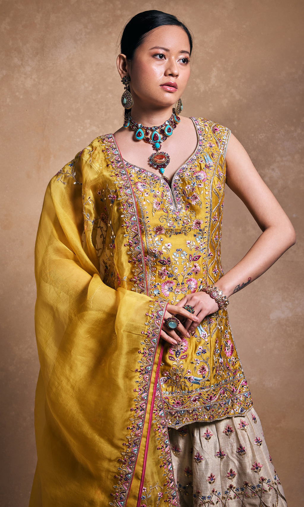 Mustard Kurta Sharara Set