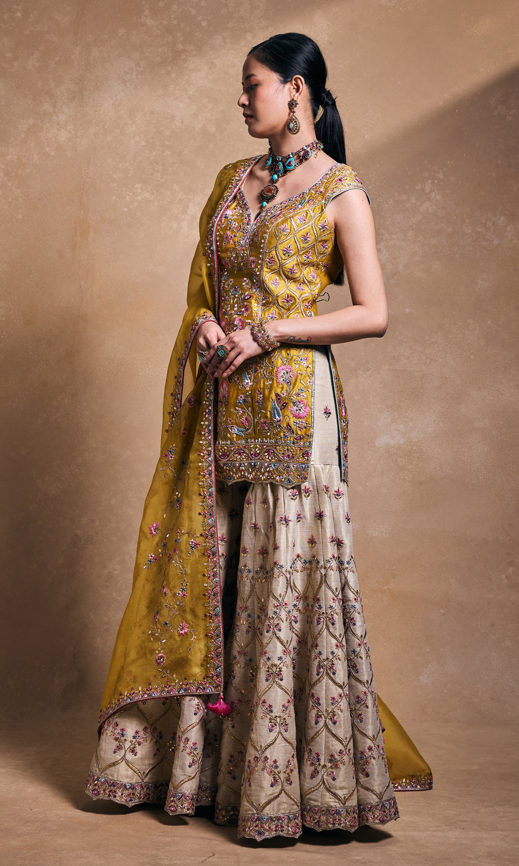 Mustard Kurta Sharara Set