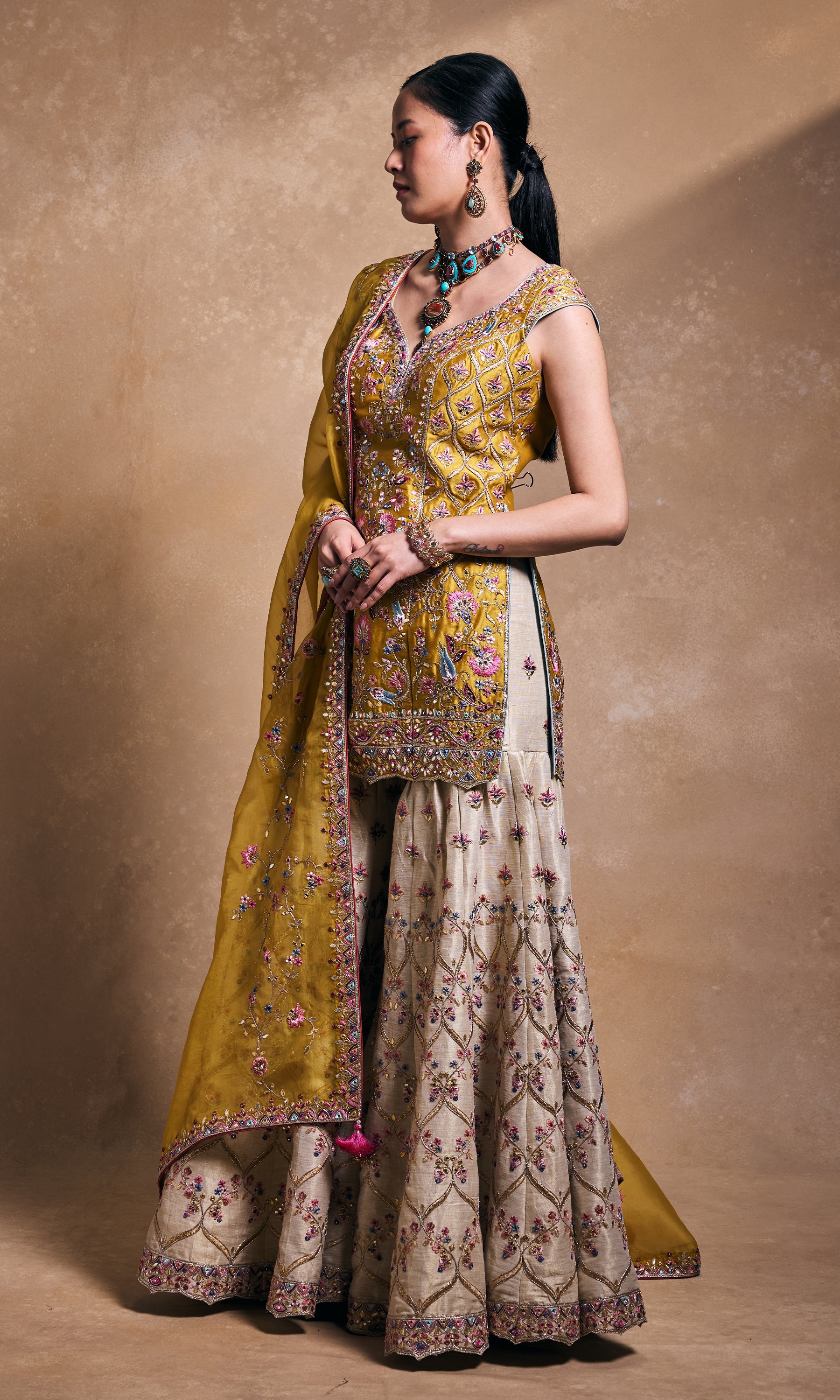 Mustard Kurta Sharara Set