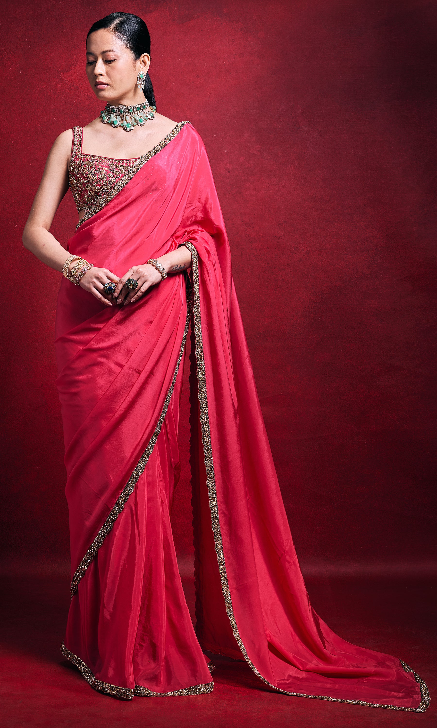 Fuchsia Pink Silk Saree