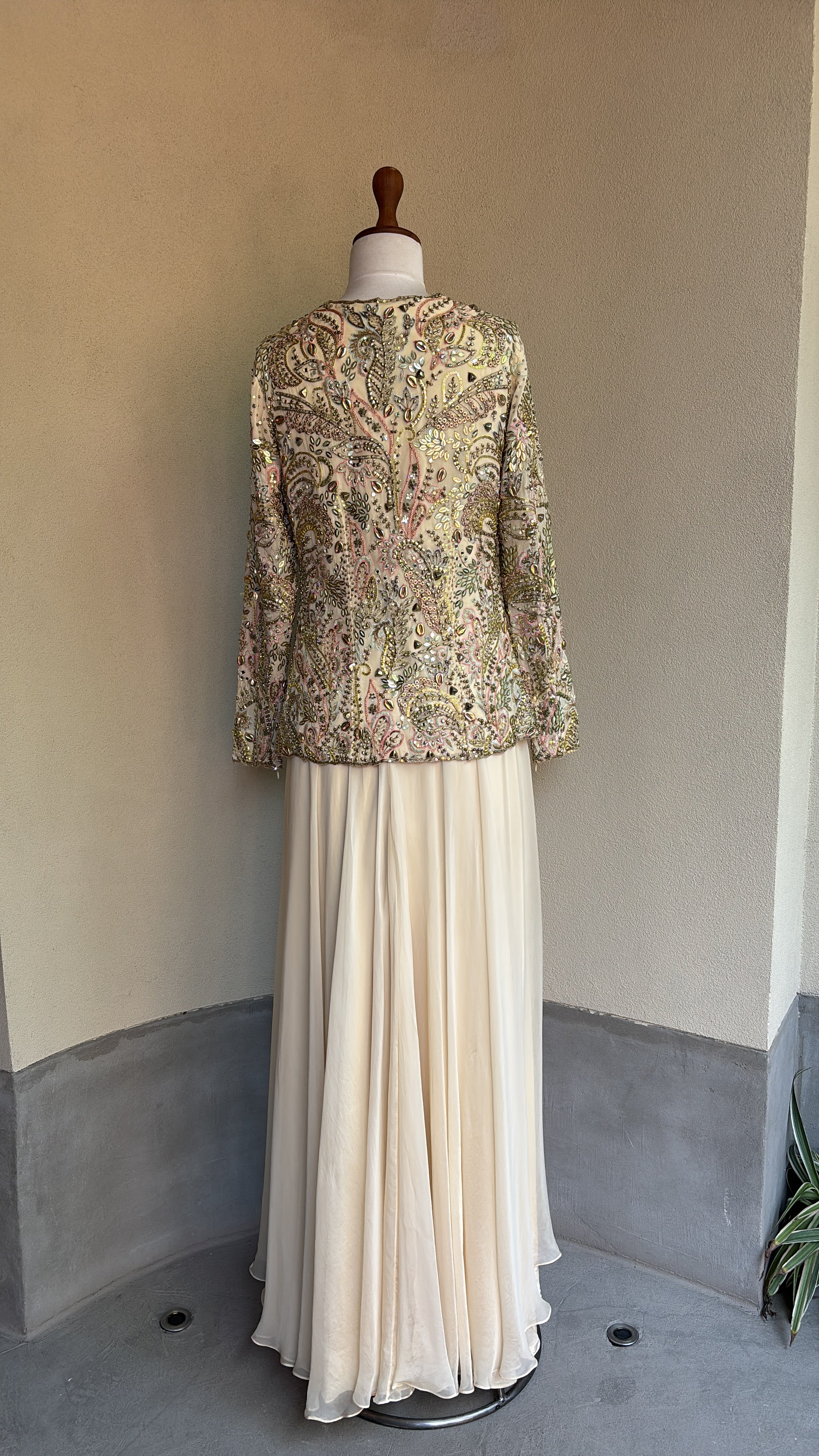 Ivory Paisley Jacket with Organza Sharara