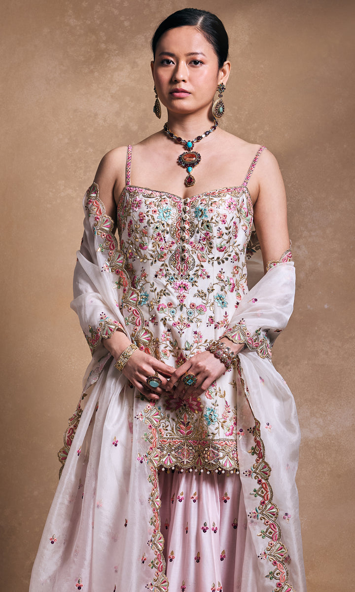 Blush and Ivory Sharara Set