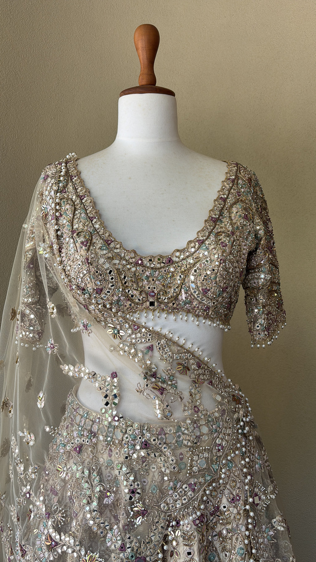 Champagne Rawsilk Mirror Lehenga Set