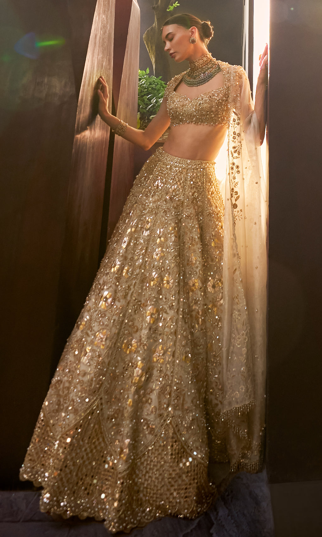 Silver Tissue Mirrorwork Lehenga Set