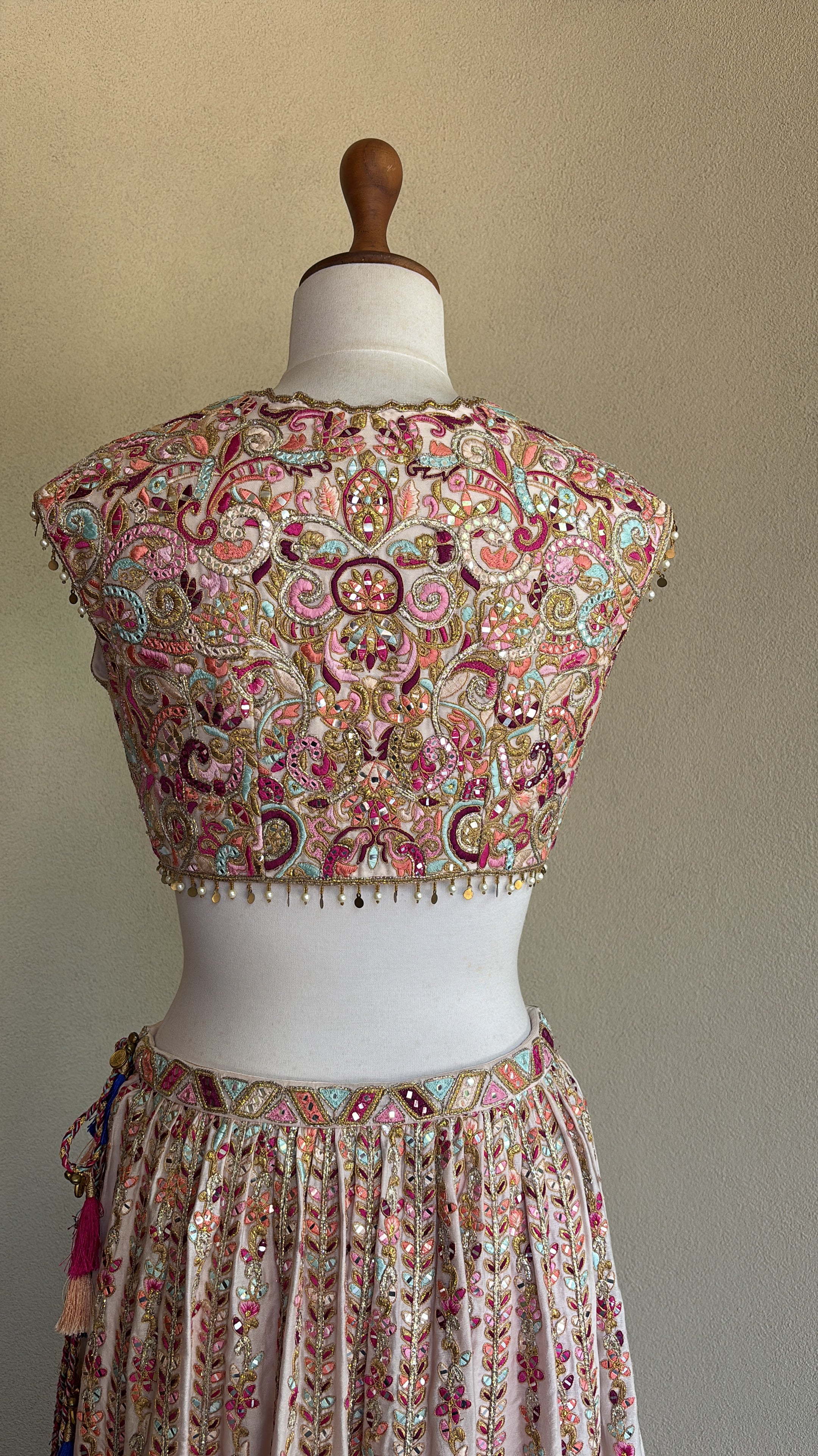 Light Pink Chanderi Skirt with Embroidered Blouse