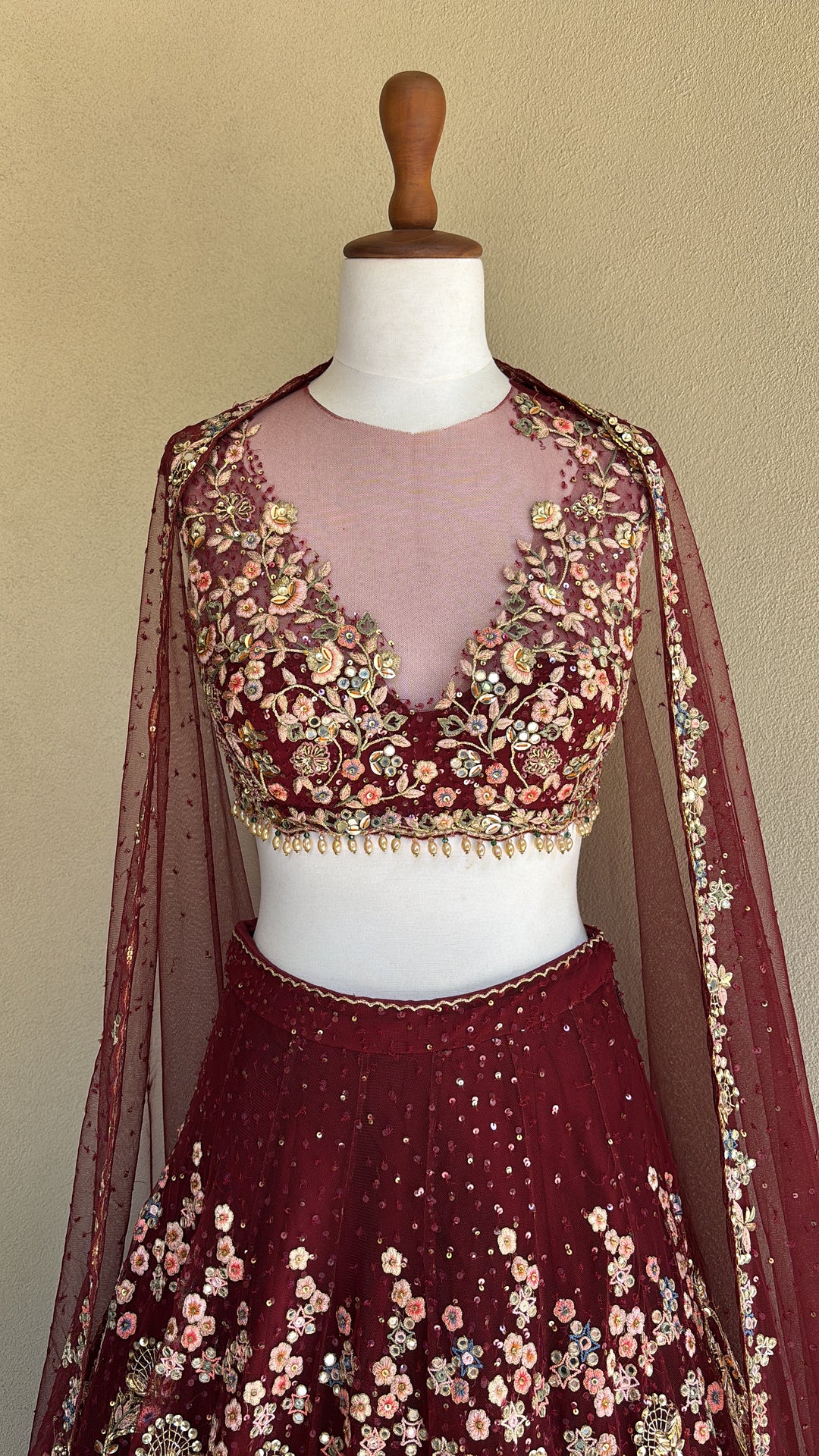 Maroon Tulle Lehenga set
