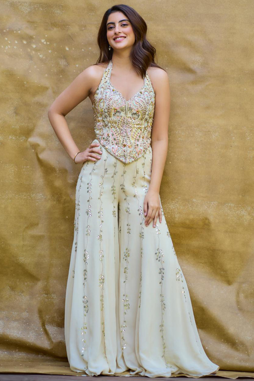 Navya Nanda in Ivory Paisley Corset With Embroidered Sharara Set