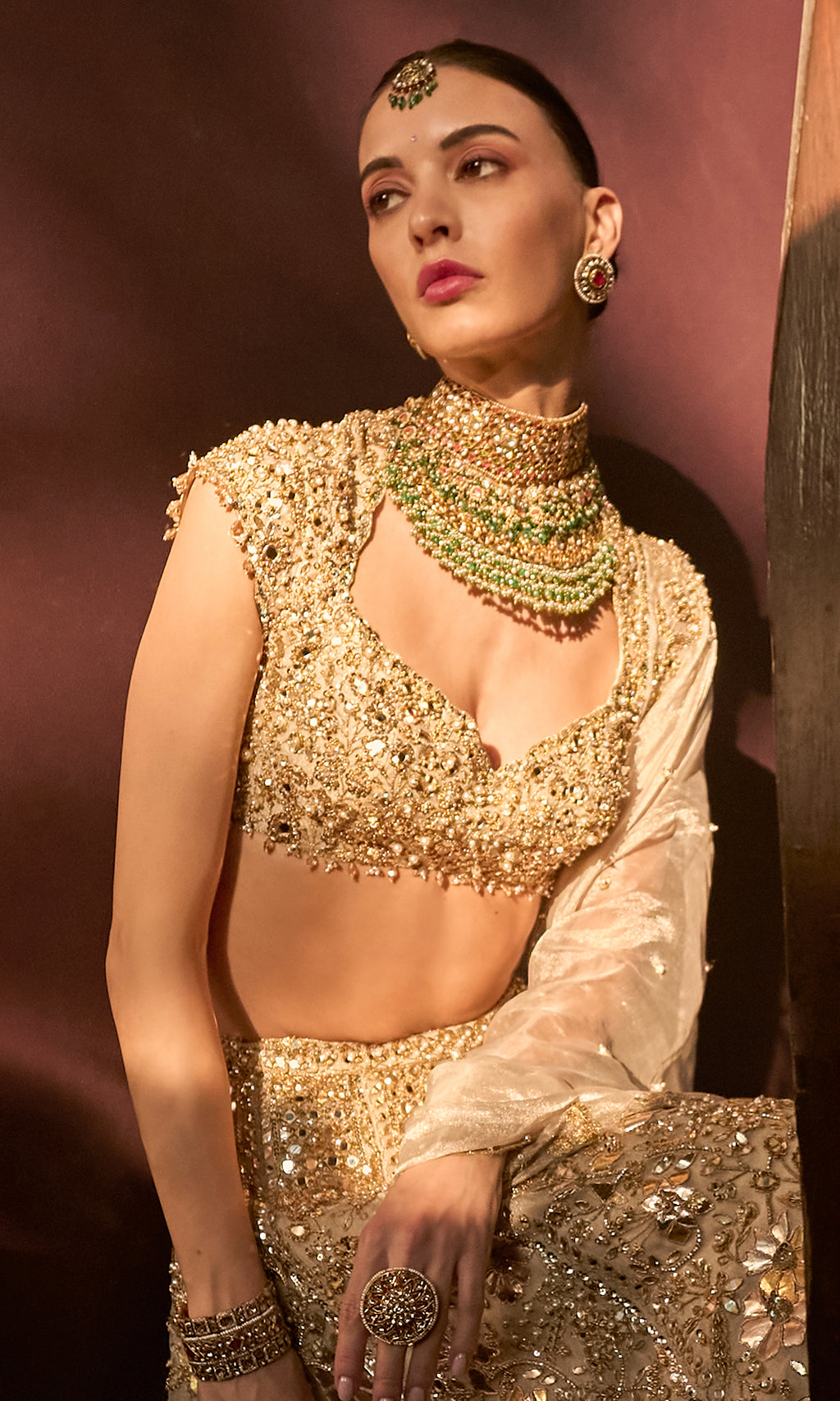 Silver Tissue Mirrorwork Lehenga Set