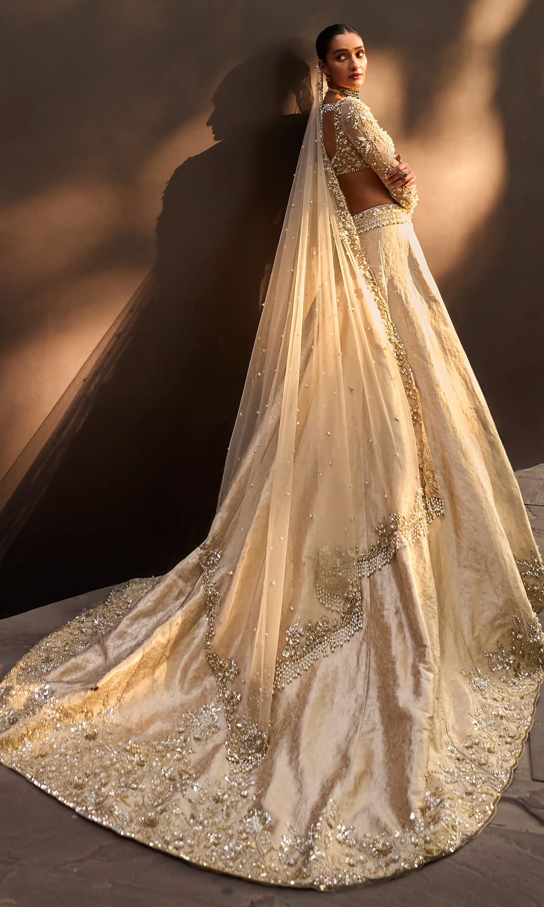 Champagne Gold Brocade Lehenga Set