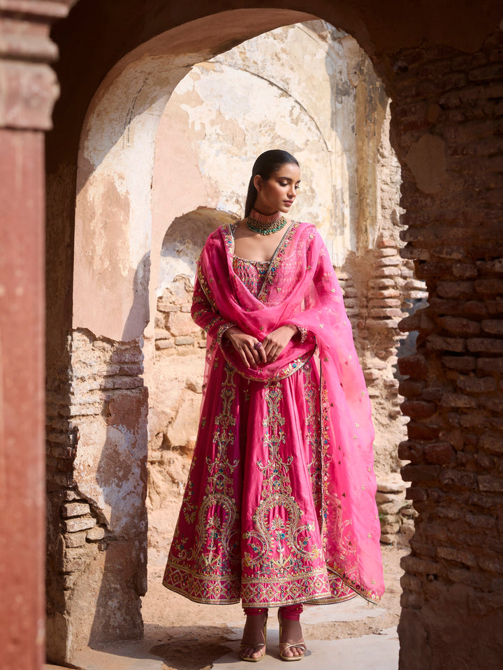 PINK CHANDERI ANARKALI SET