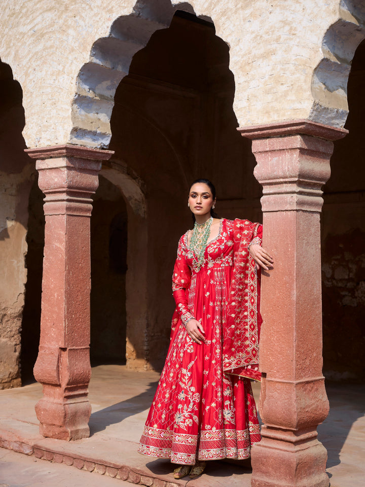 RED SILK ANARKALI SET