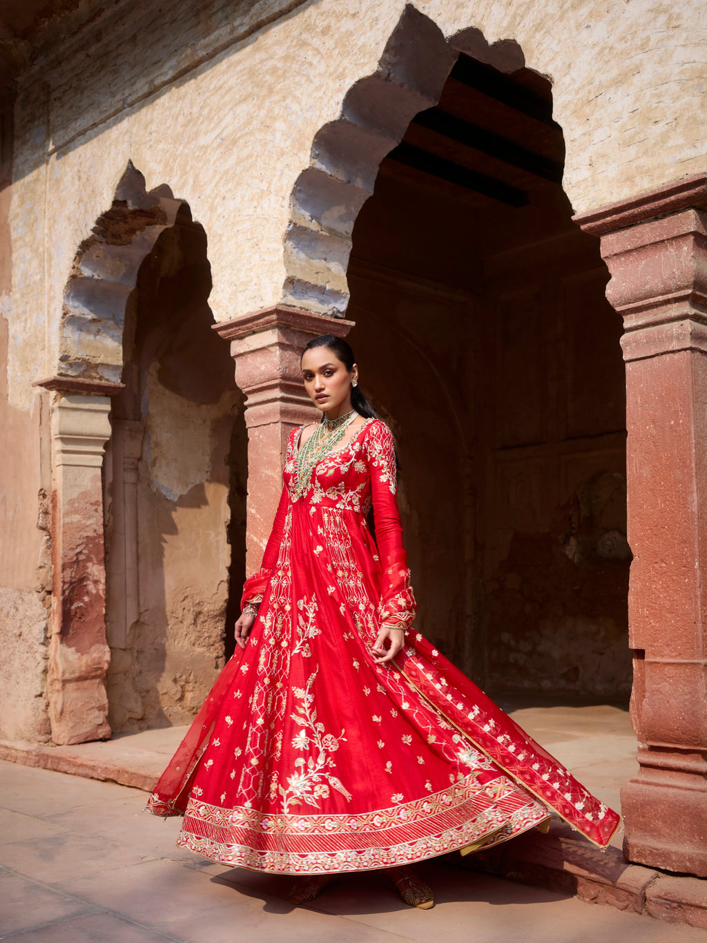 Red Silk Anarkali Set