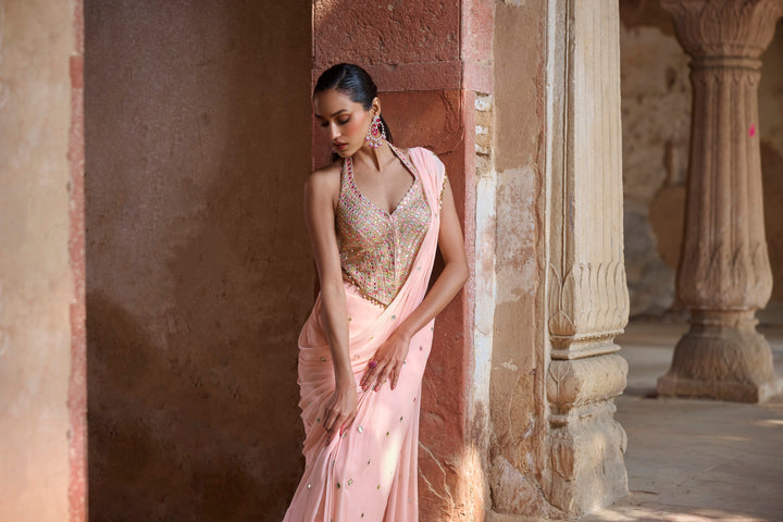 PEACH CORSET PRE DRAPED SAREE