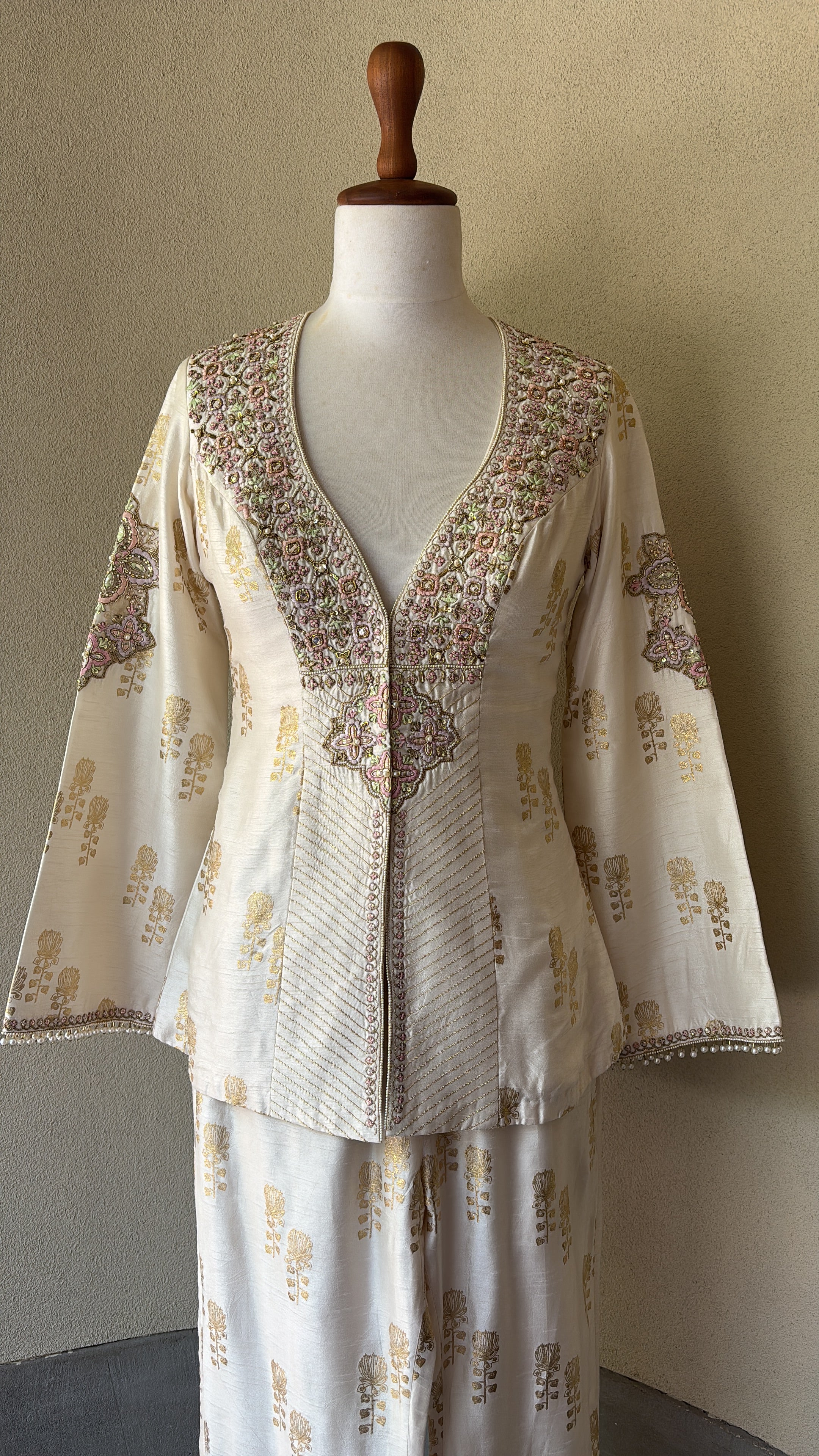 Ivory foil jacket and pant set