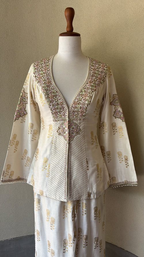 Ivory foil jacket and pant set