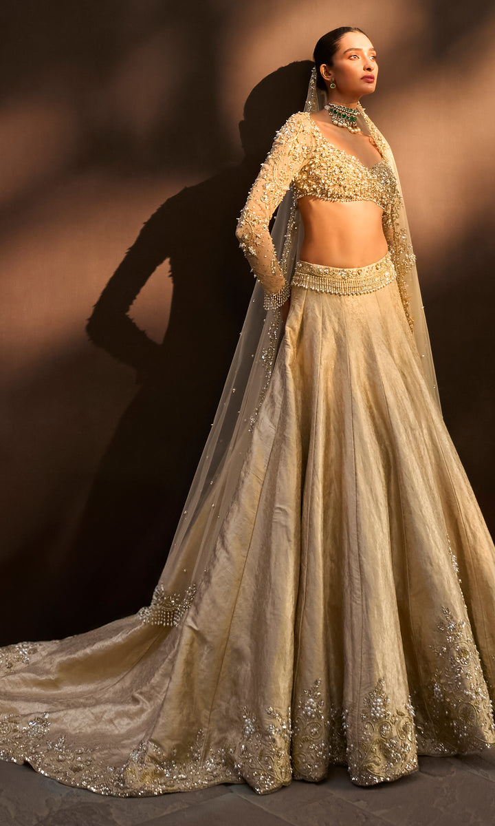 Champagne Gold Brocade Lehenga Set