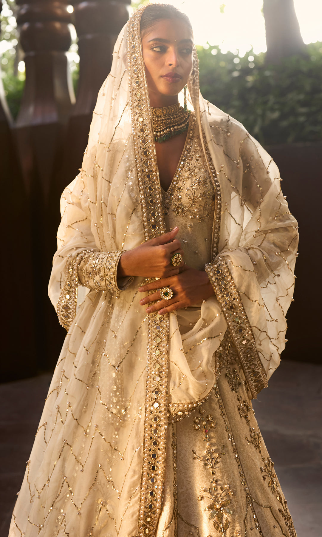 Beige Gold Lehenga Set