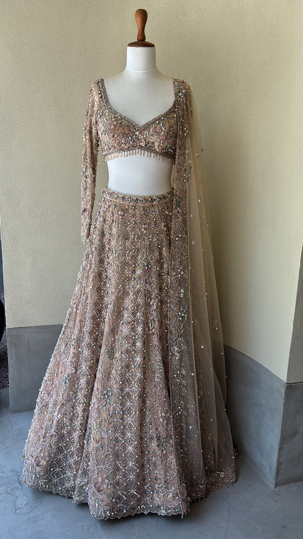 Beige Nude Tulle Lehenga Set