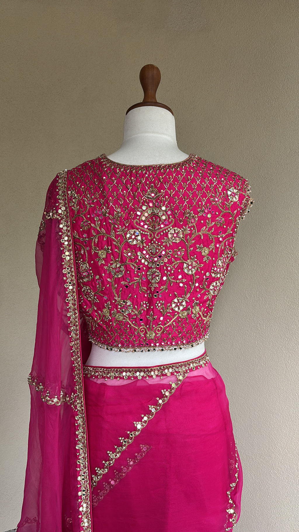 Hot Pink Organza Saree Set