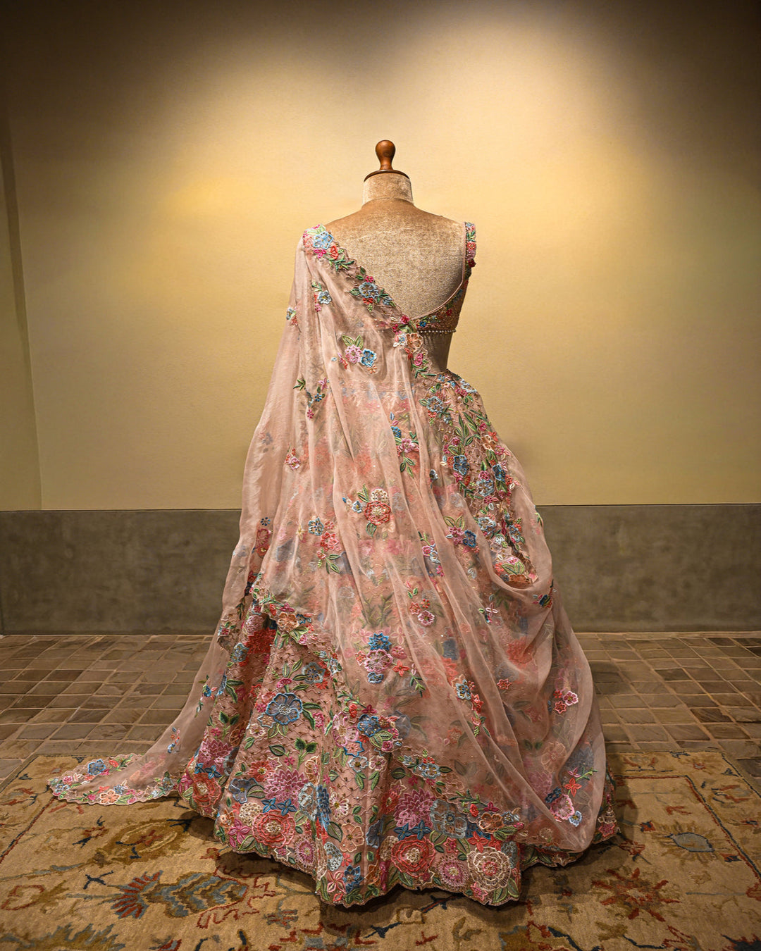 Pink Organza Floral Lehenga Set