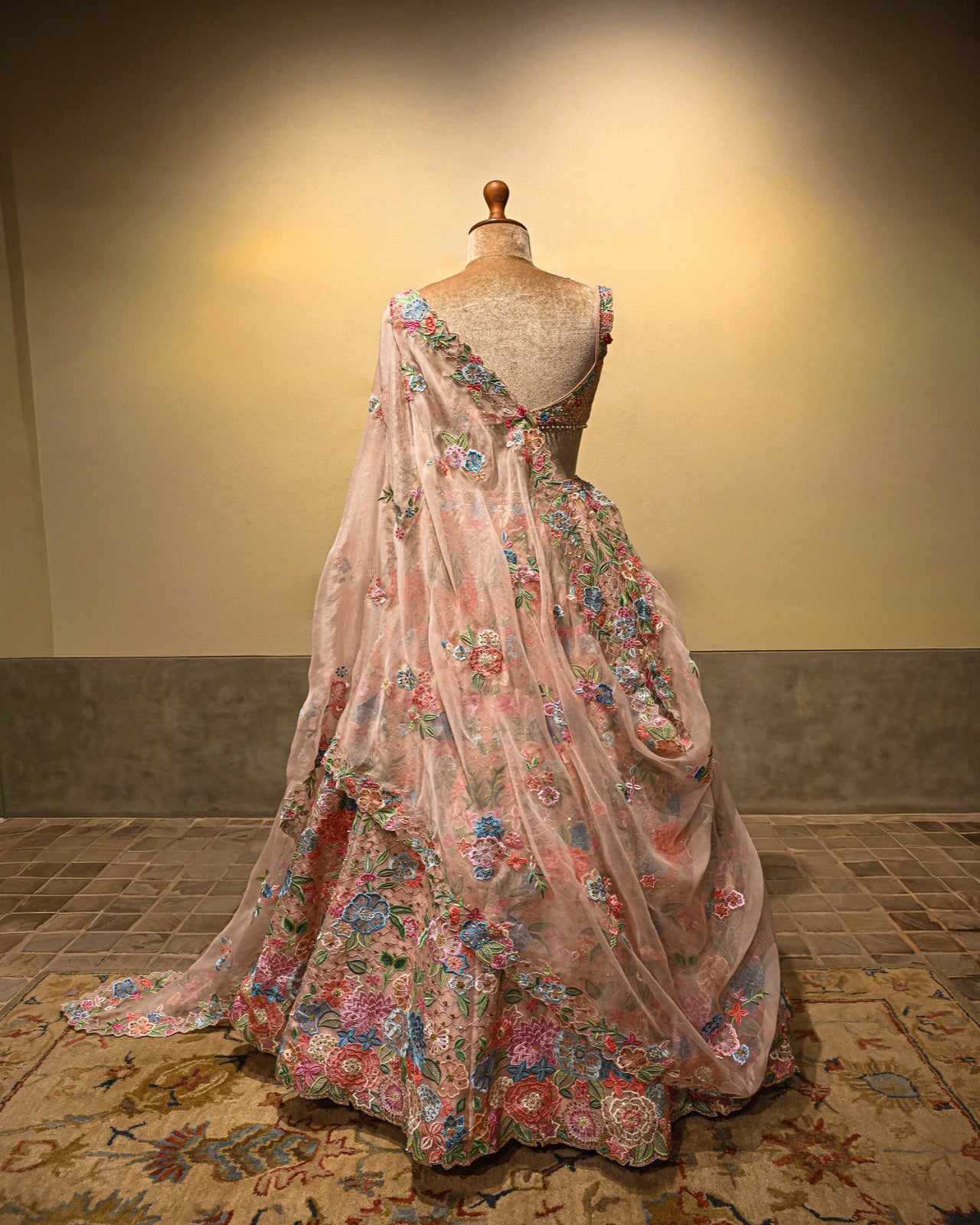 Pink Organza Floral Lehenga Set