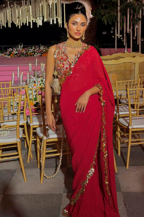 Alaviaa Jaffrey in Red And Gold Embroidered Saree Set