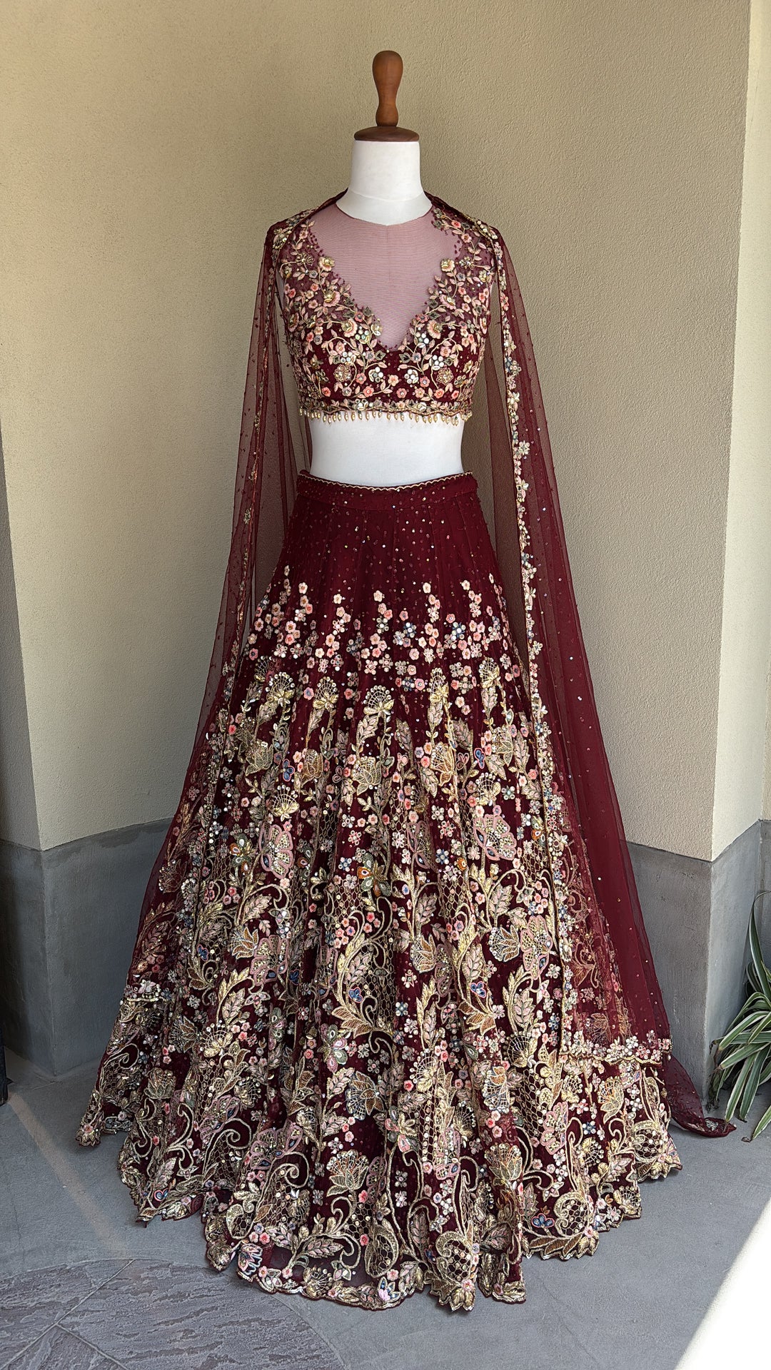 Maroon Tulle Lehenga set