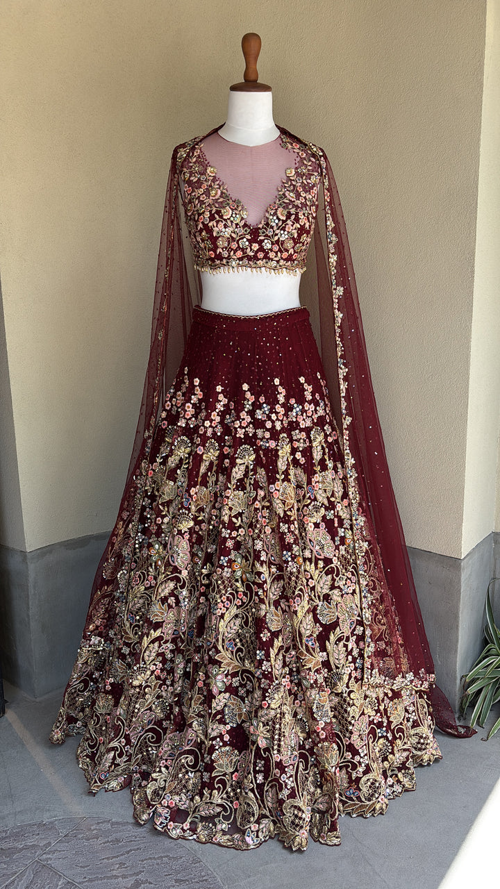 Maroon Tulle Lehenga set