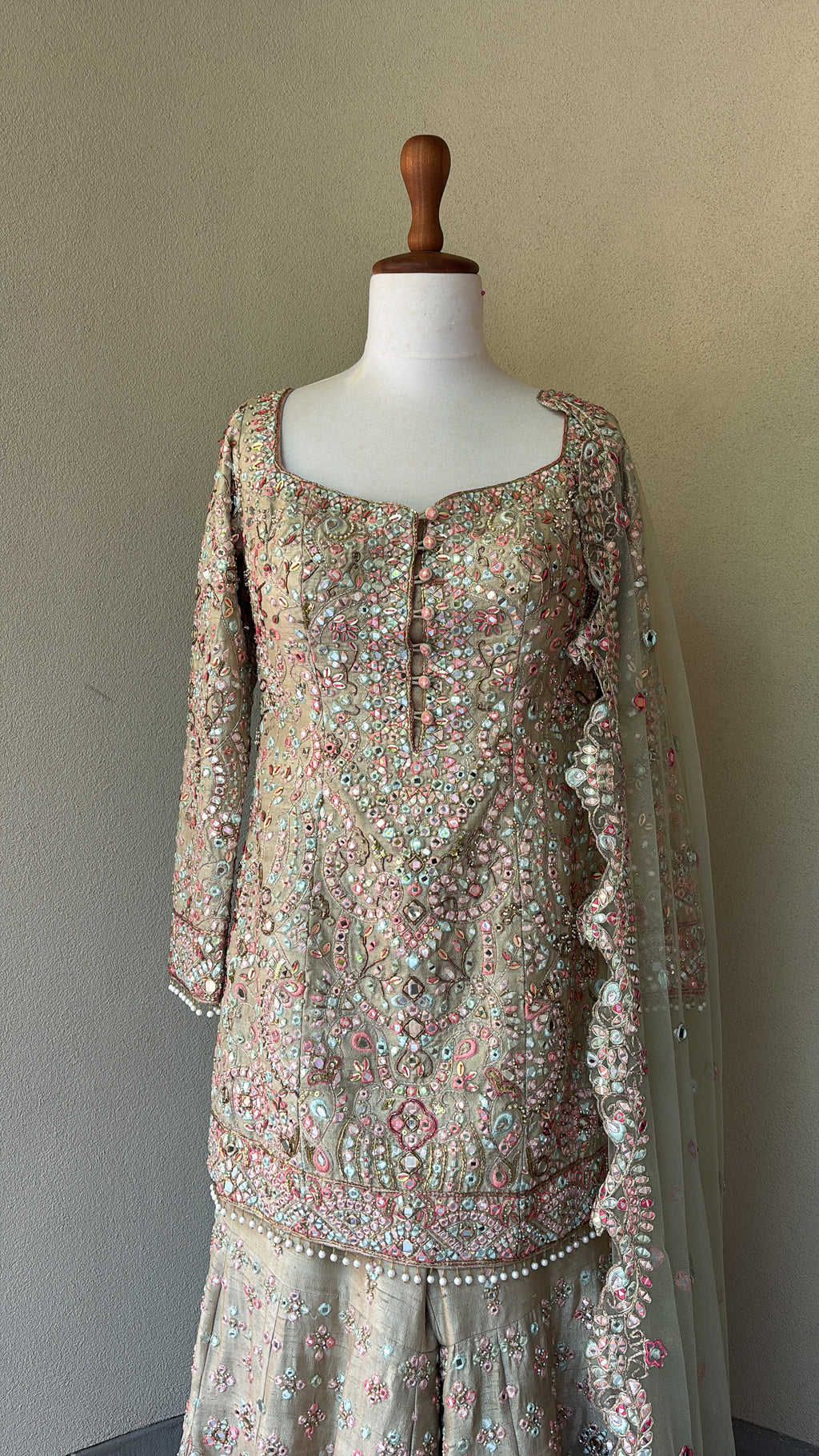 Mint Green Raw Silk Gharara Set