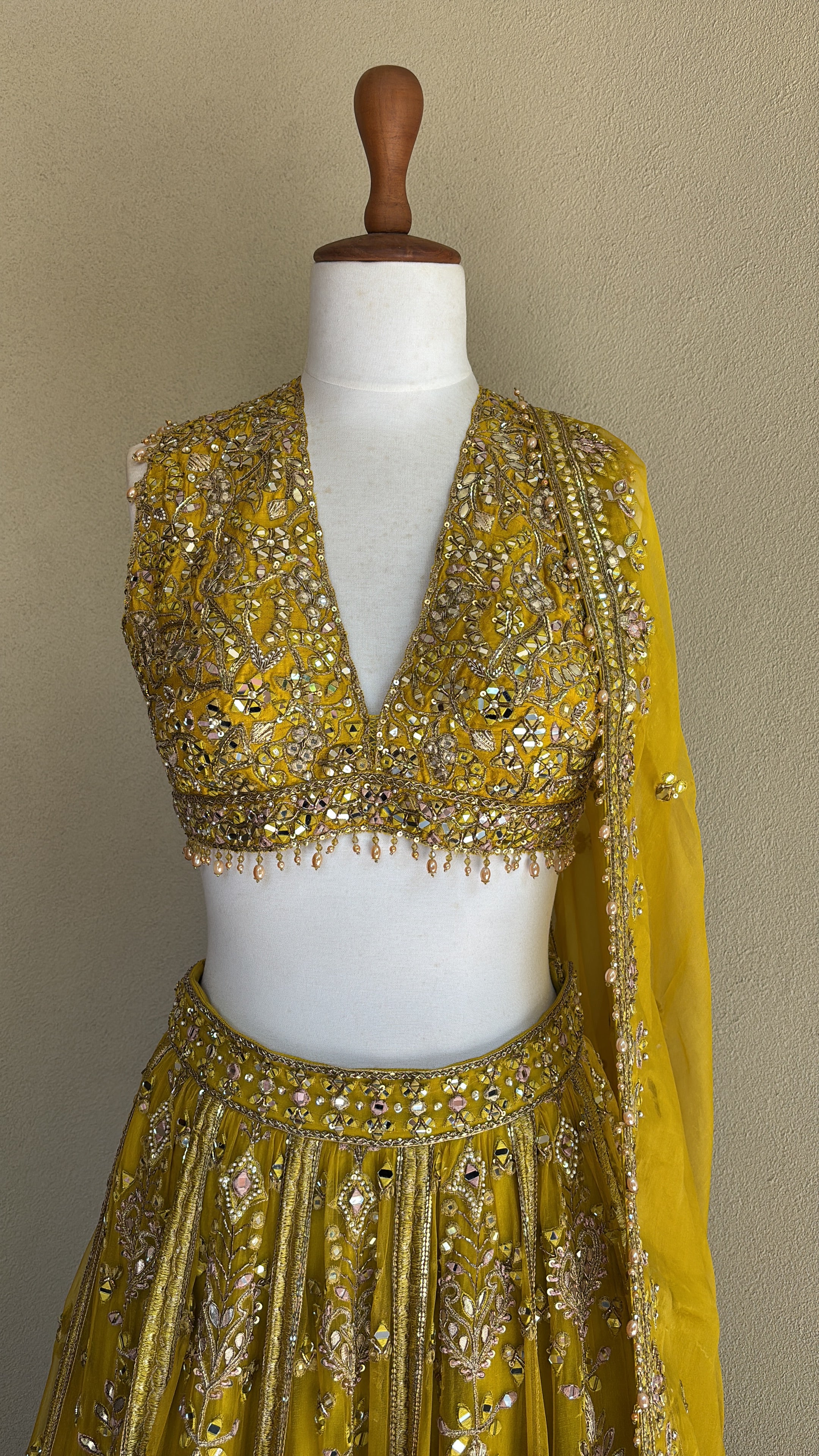 Lime Yellow Organza Lehenga set