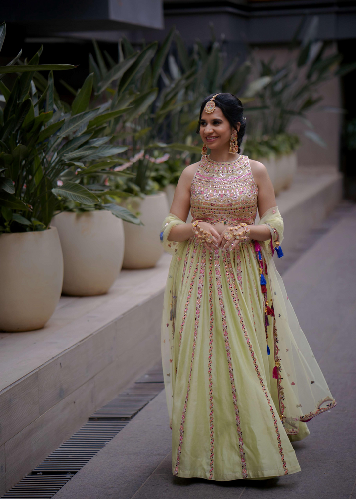 NUPUR GANDHI  IN OUR REINA GREEN PLEATED SKIRT