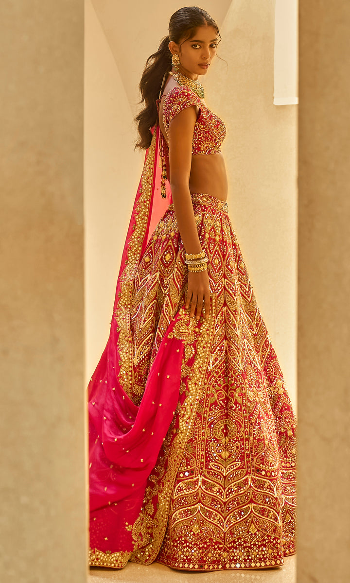 Wine and Fuchsia Lehenga Set