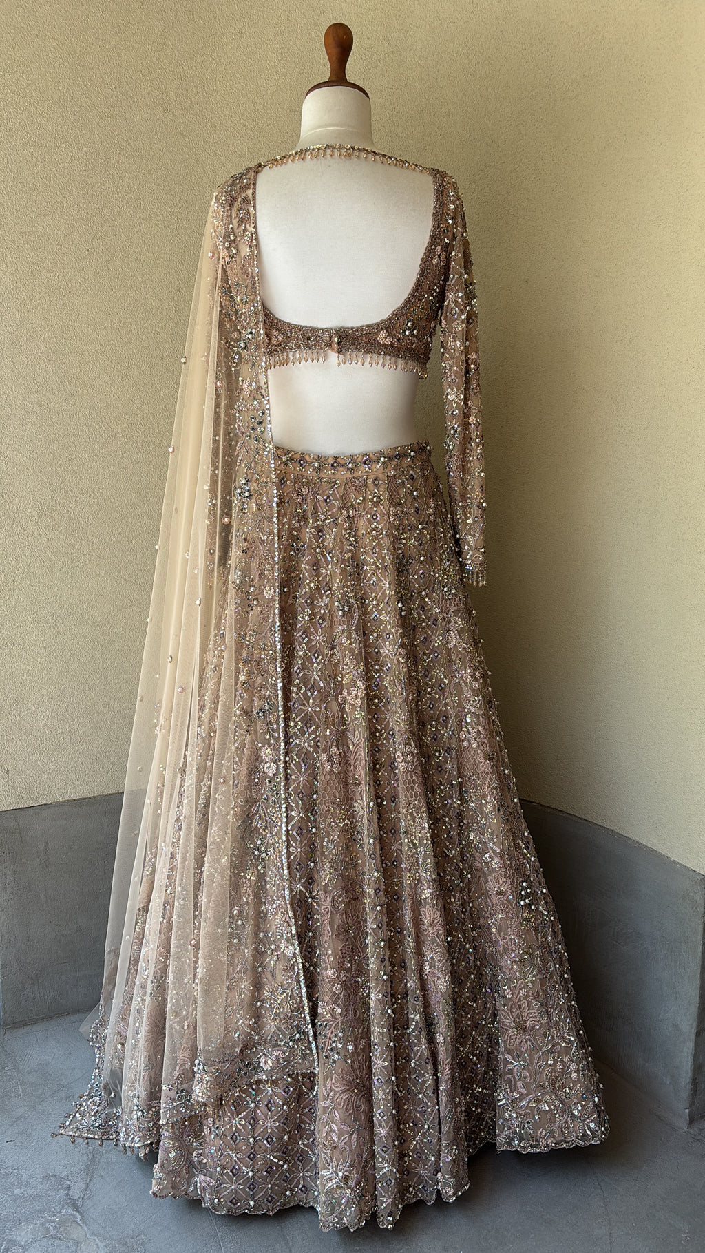 Beige Nude Tulle Lehenga Set