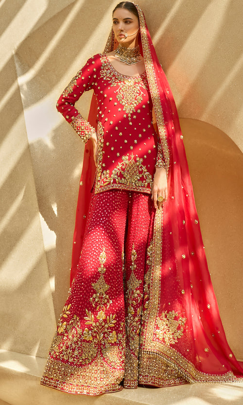 Ruby Red Sharara Set