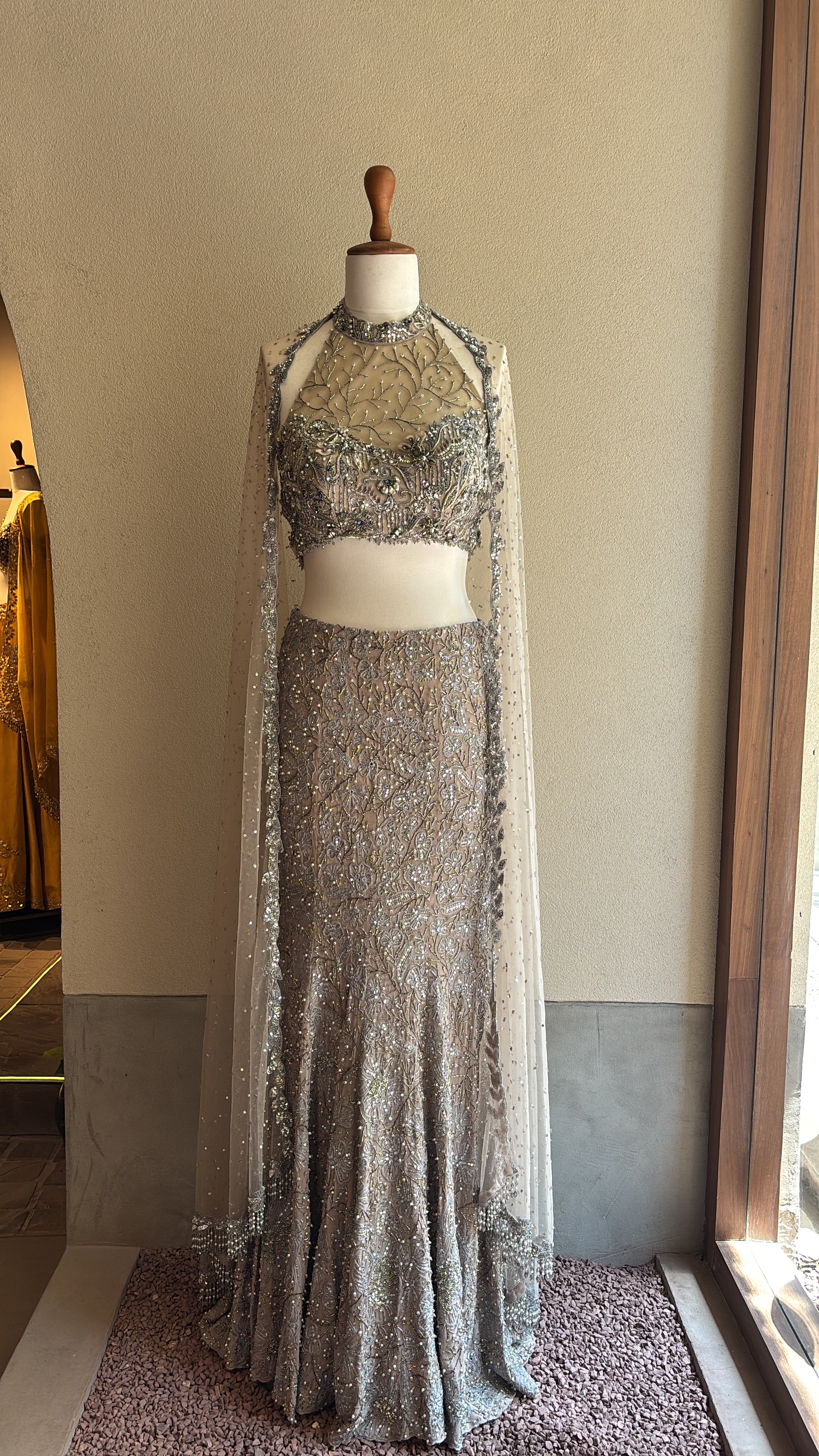 Grey Tulle Fit and Flare Lehenga Set