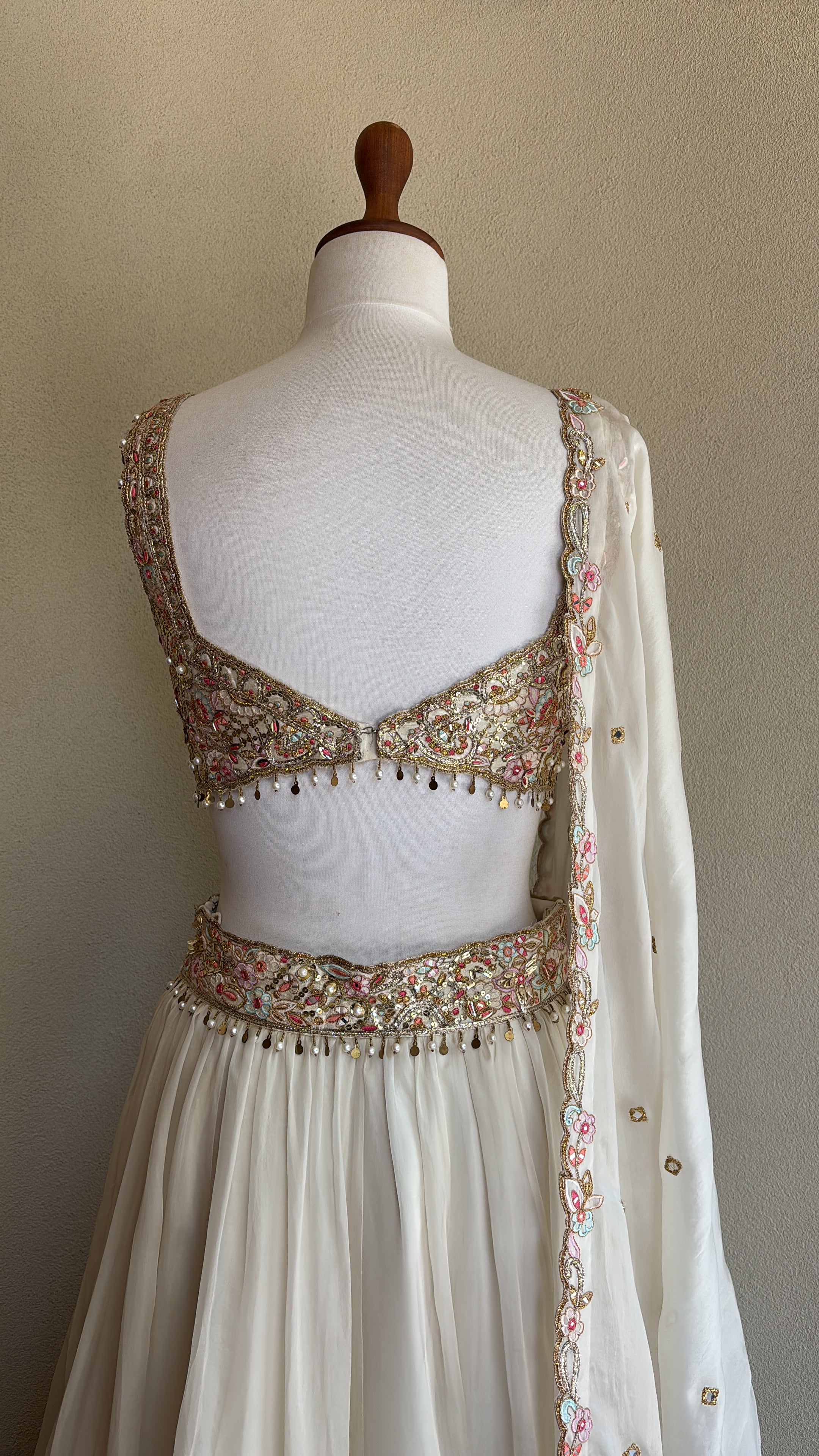 Ivory Organza Lehenga Set With Placement Embroidery