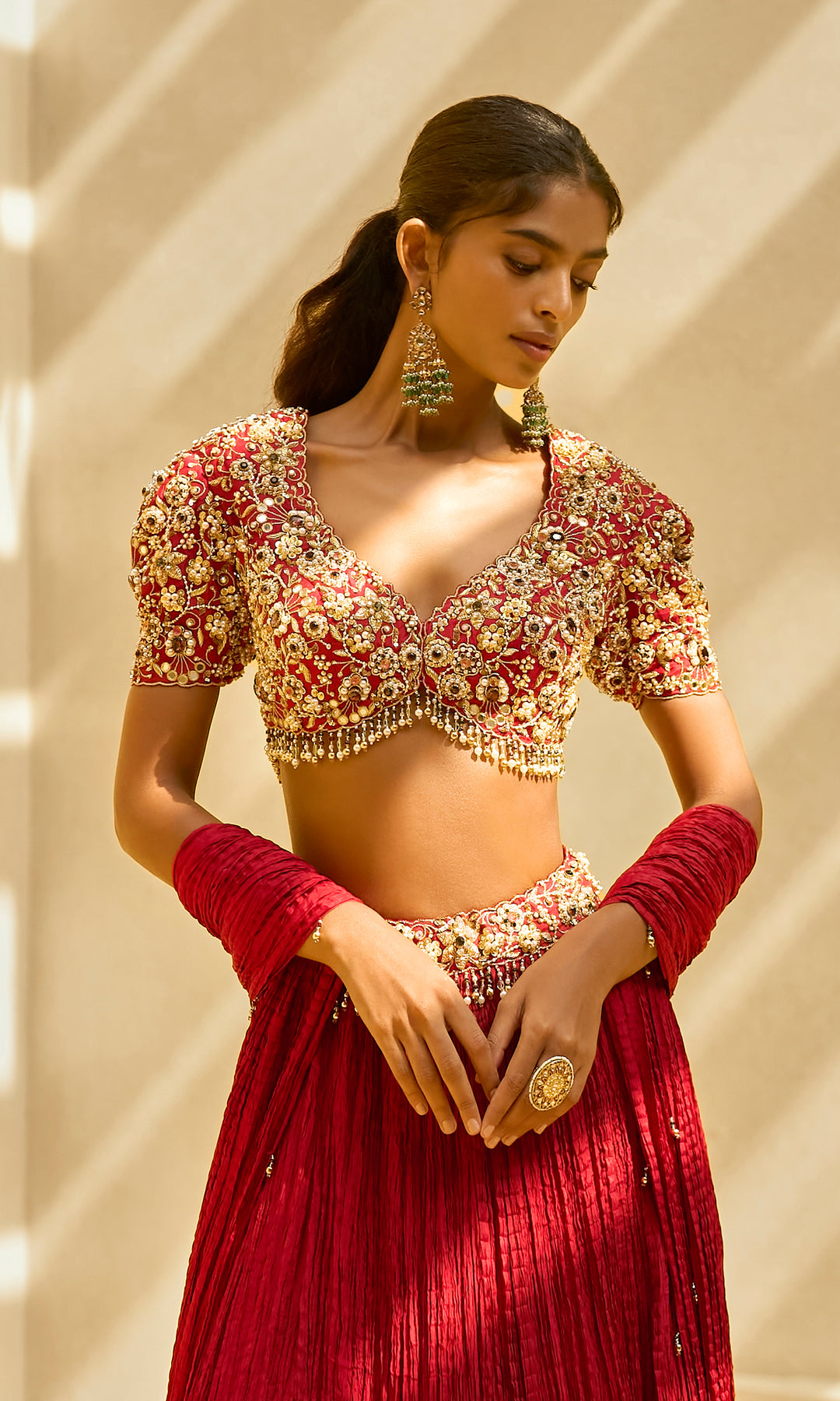 Ruby Crushed Lehenga Set
