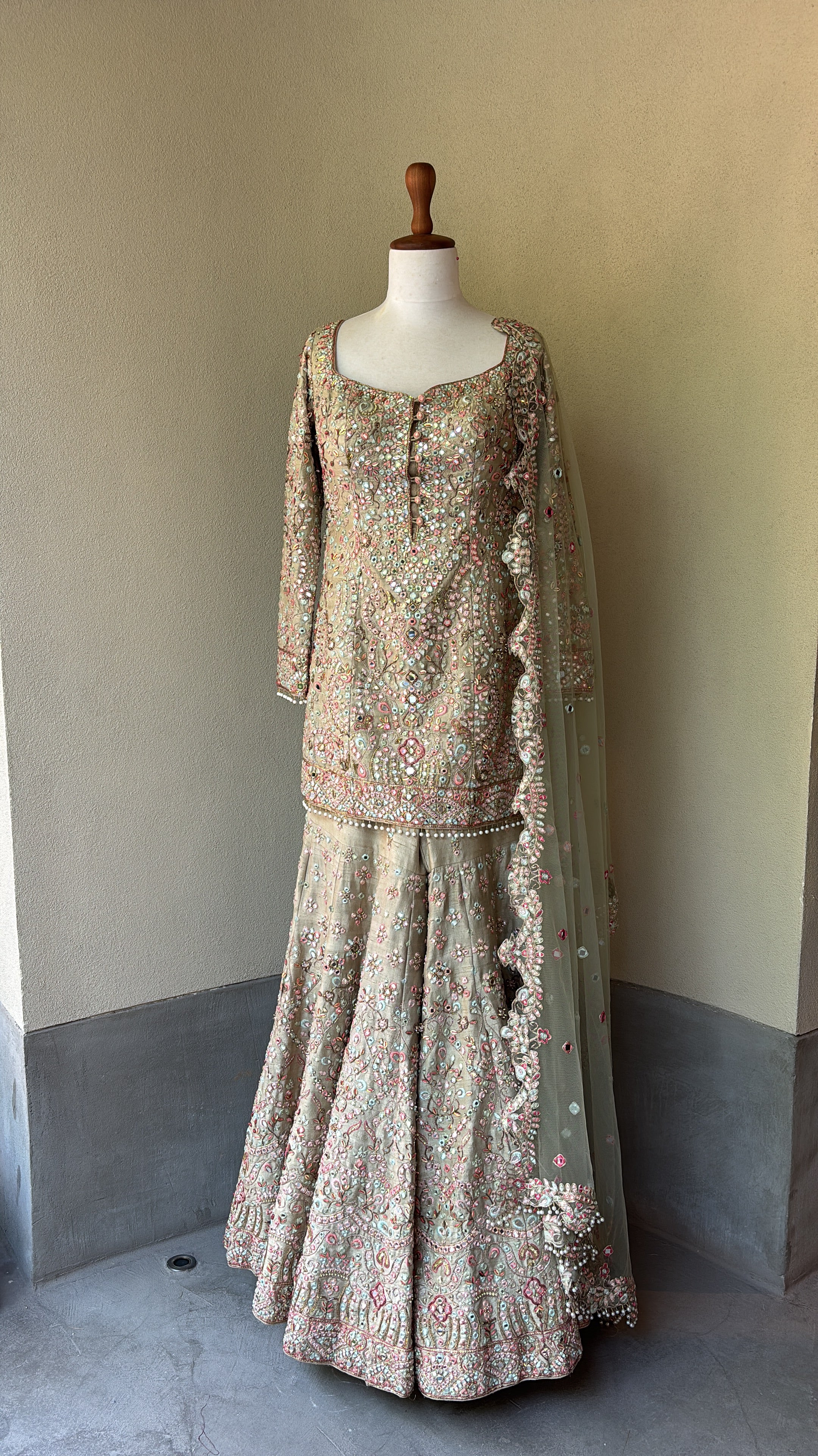 Mint Green Raw Silk Gharara Set