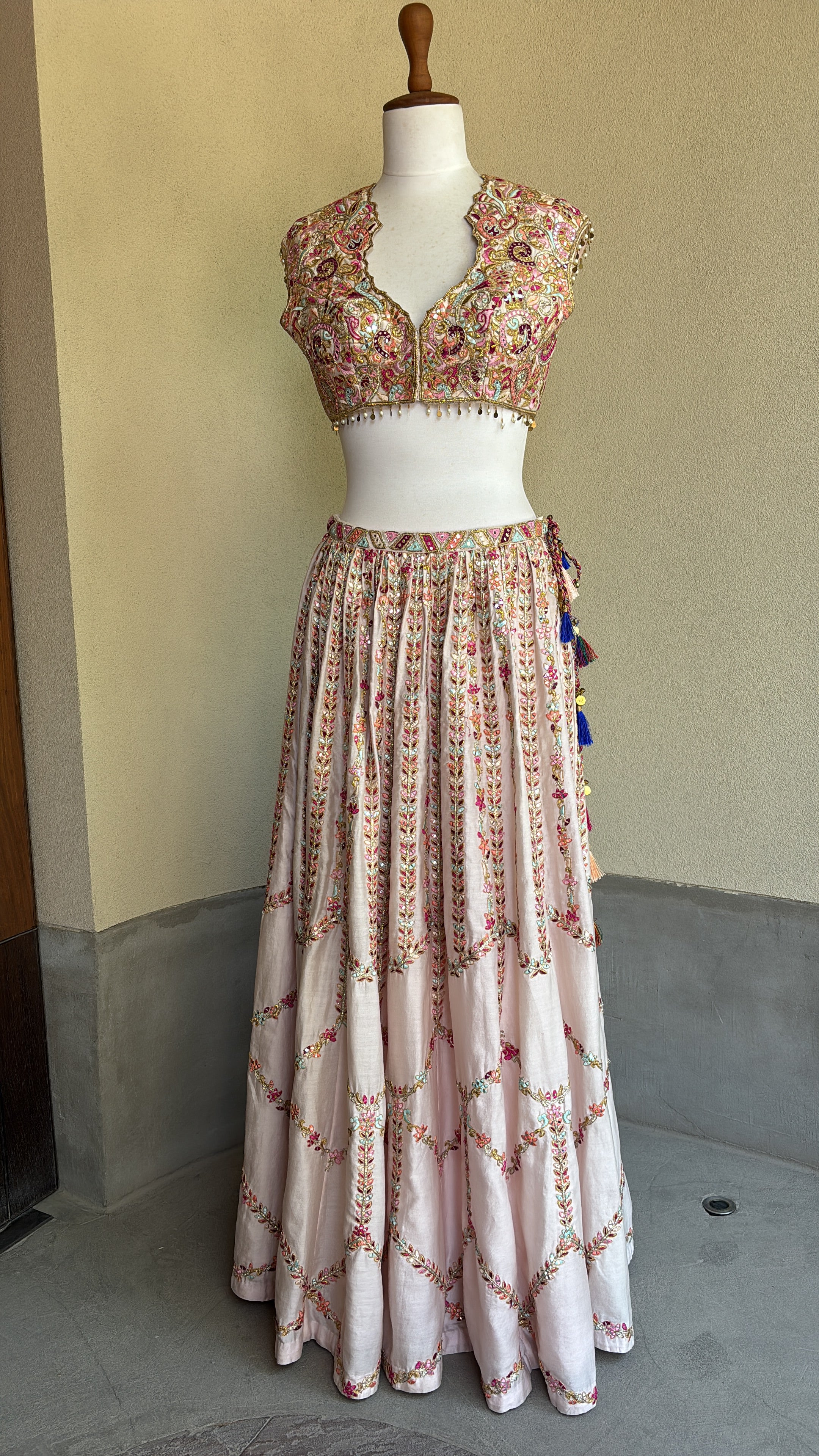 Light Pink Chanderi Skirt with Embroidered Blouse
