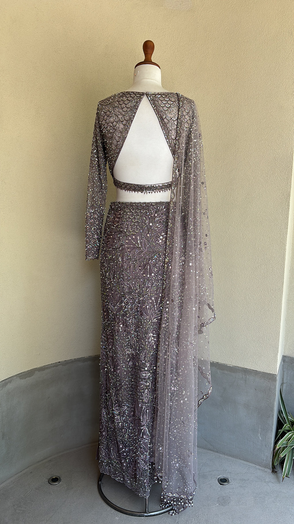Lilac Tulle Straight Skirt with Slit